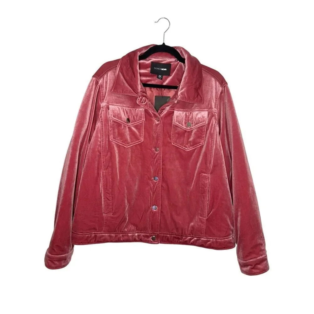 Fashion Nova Women’s 2X Know the Feeling Velvet Jacket Mauve Pink‎ NEW